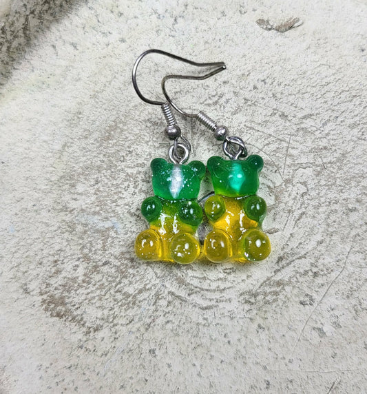 Oorbel hanger gummibeertje groen-geel transparant