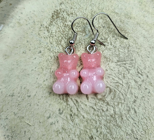 Oorbel hanger gummibeertje roze-lichtroze